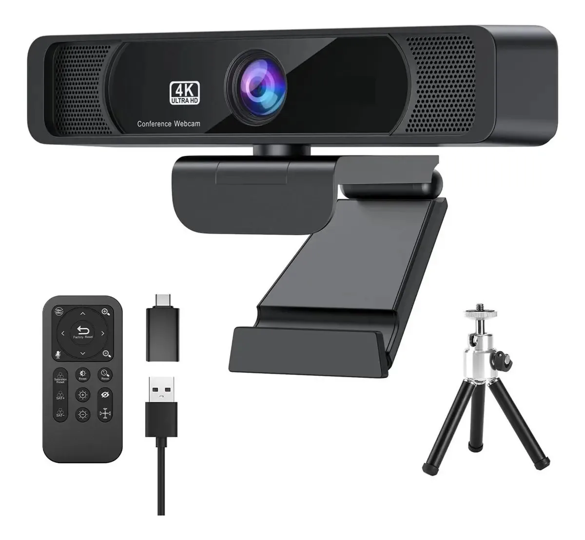 Webcam Poemysir Hd 4k 30fps 120 webcam grande angular com microfone, controle remoto, streaming de PC para conferências, transmissão ao vivo
