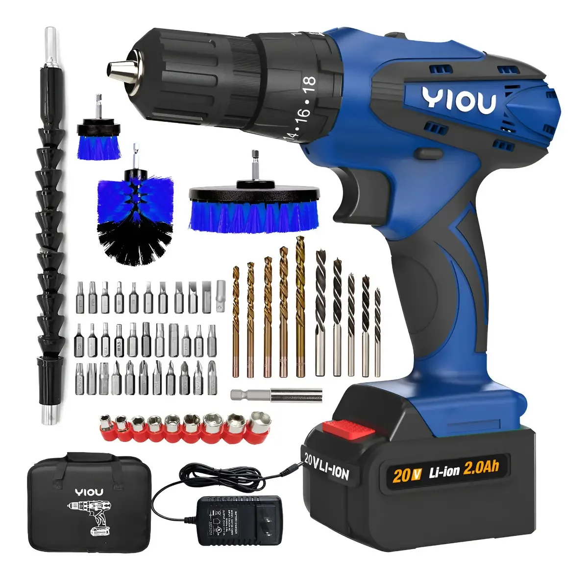 Furadeira sem fio Yiou, conjunto de 2 furadeiras elétricas. Azul