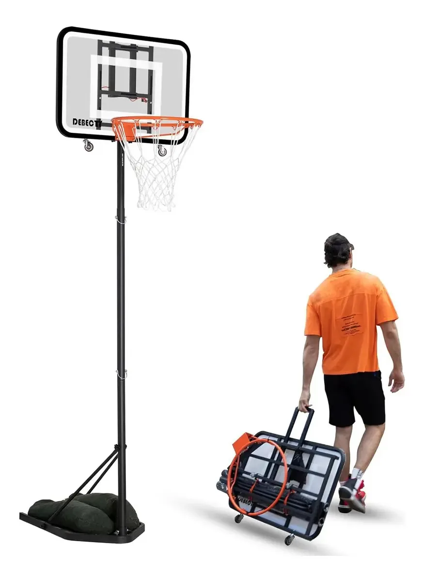 Cesta de basquete profissional, portátil, encosto dobrável