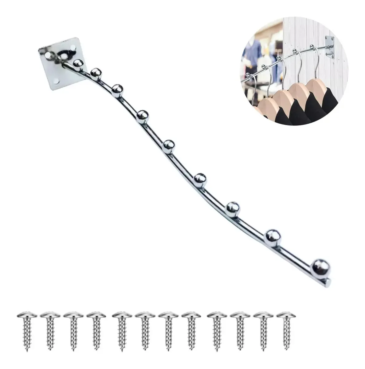Blister curvo cromado em cascata para roupas e blusas, montado na parede, 20 unidades