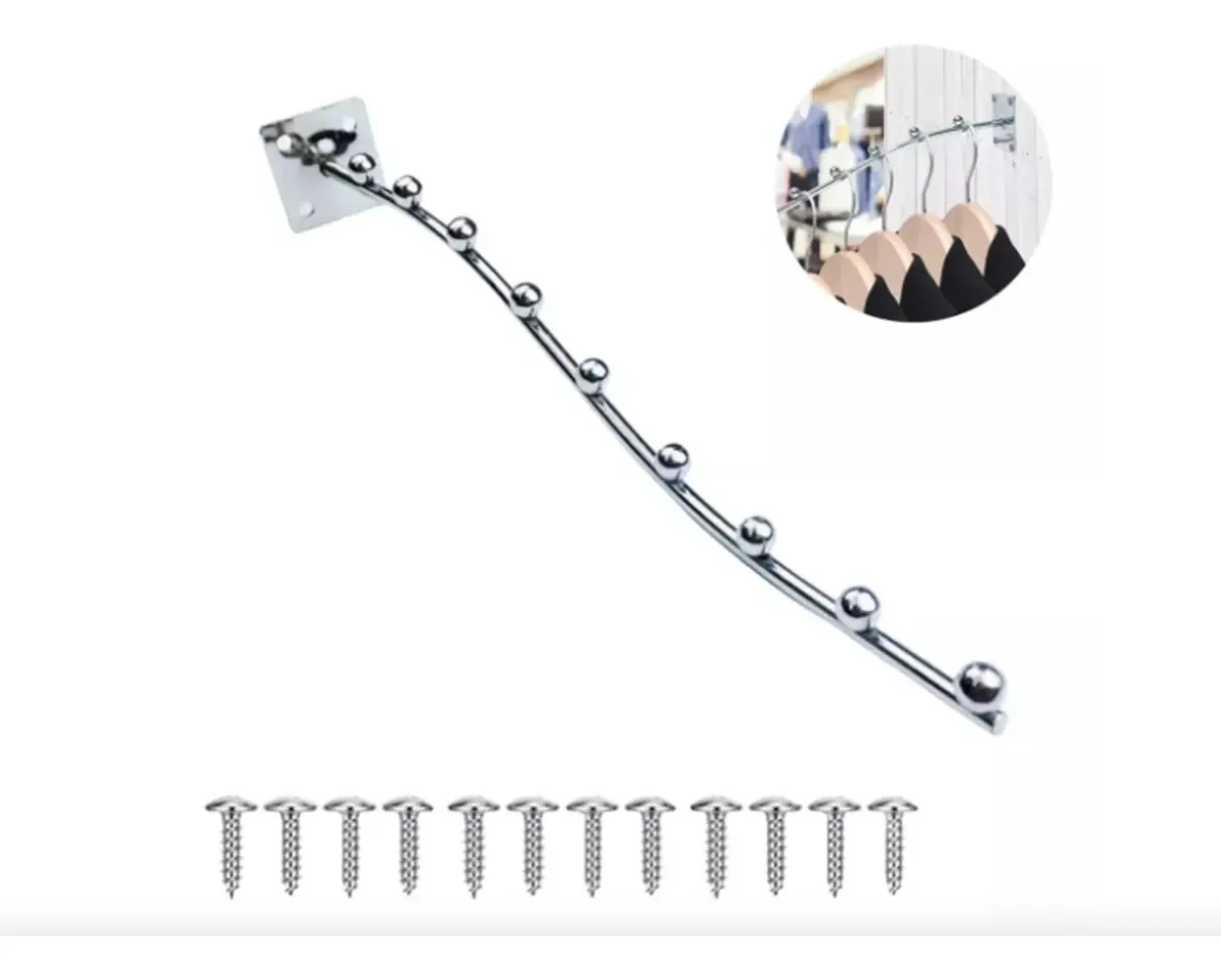 Blister curvo cromado em cascata para roupas e blusas, montado na parede, 15 unidades