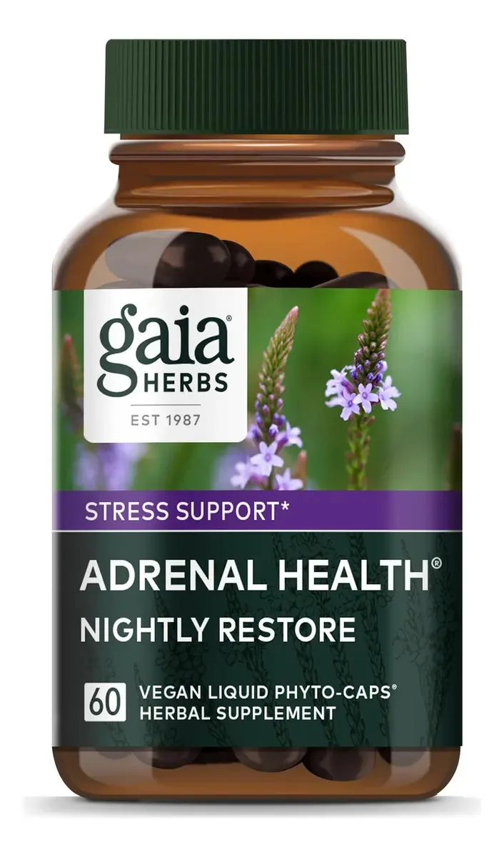 Suplemento Gaia Herbs Adrenal Health Nightly Restore 60 cápsulas