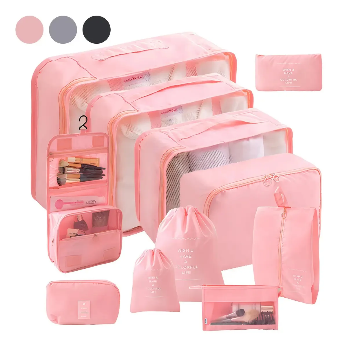 Conjunto de 11 organizadores de bagagem de viagem, bolsa impermeável rosa
