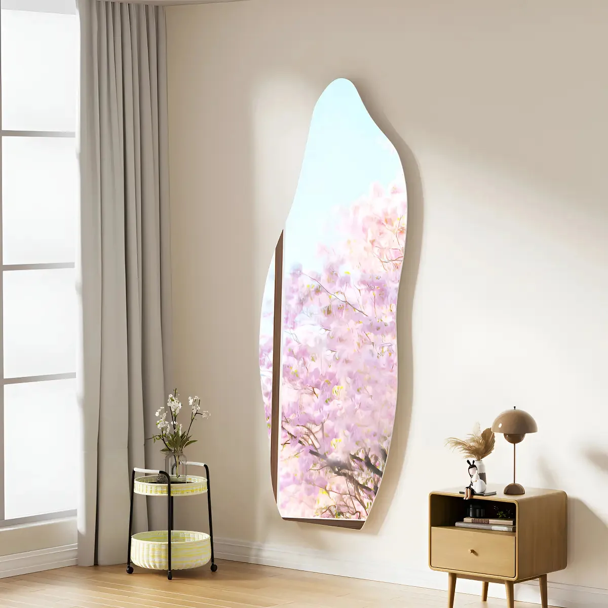 Espelho LED decorativo irregular com luz de toque, espelho de parede assimétrico, espelho irregular para sala de estar, banheiro, entrada, espelho suspenso decorativo moderno (47 x 29 polegadas)