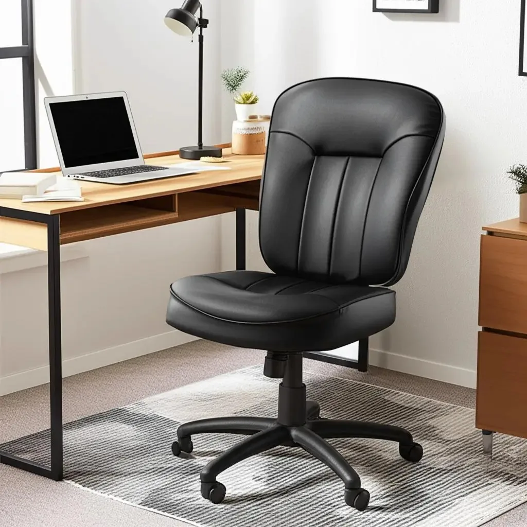 Cadeira de trabalho ajustável em couro Boss com apoios de braços Aju. Cor: Preto