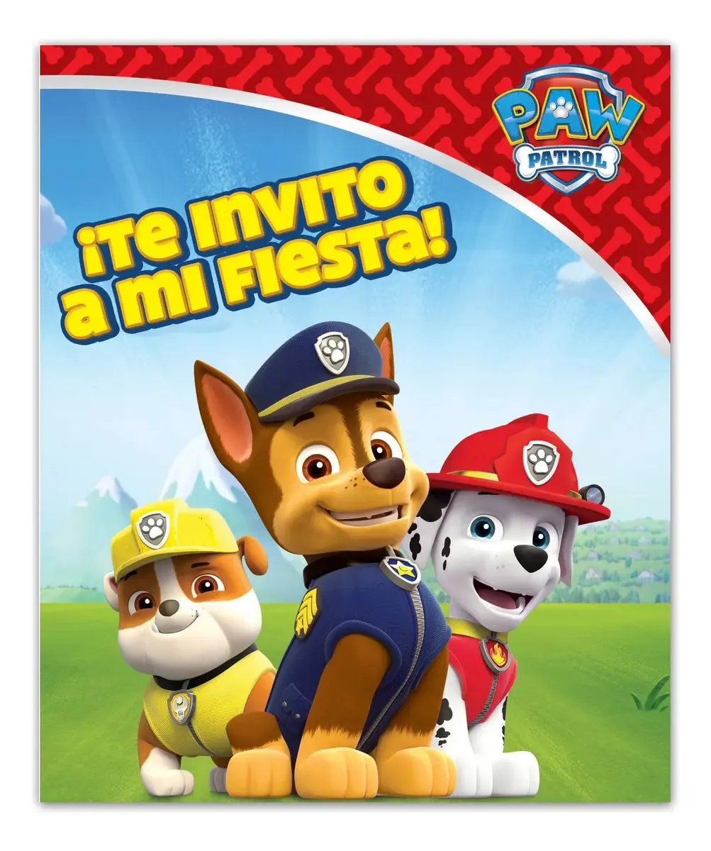 12 convites sem envelope de festa Paw Patrol - Paw0h1 Cor azul