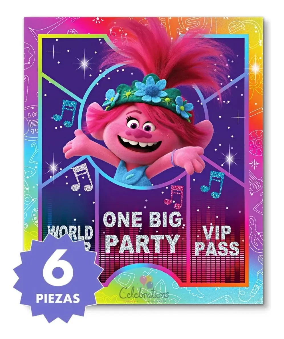 Item de festa para convites para Trolls sem envelope - Trl0M1
