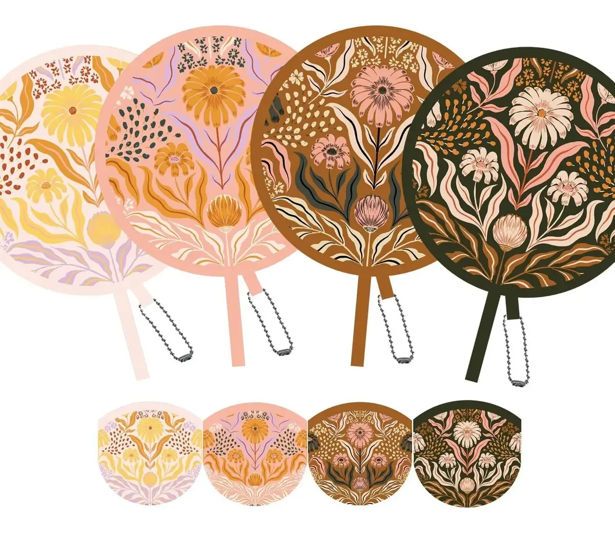Pacote Com 4 Leques De Mão Florais Dobráveis