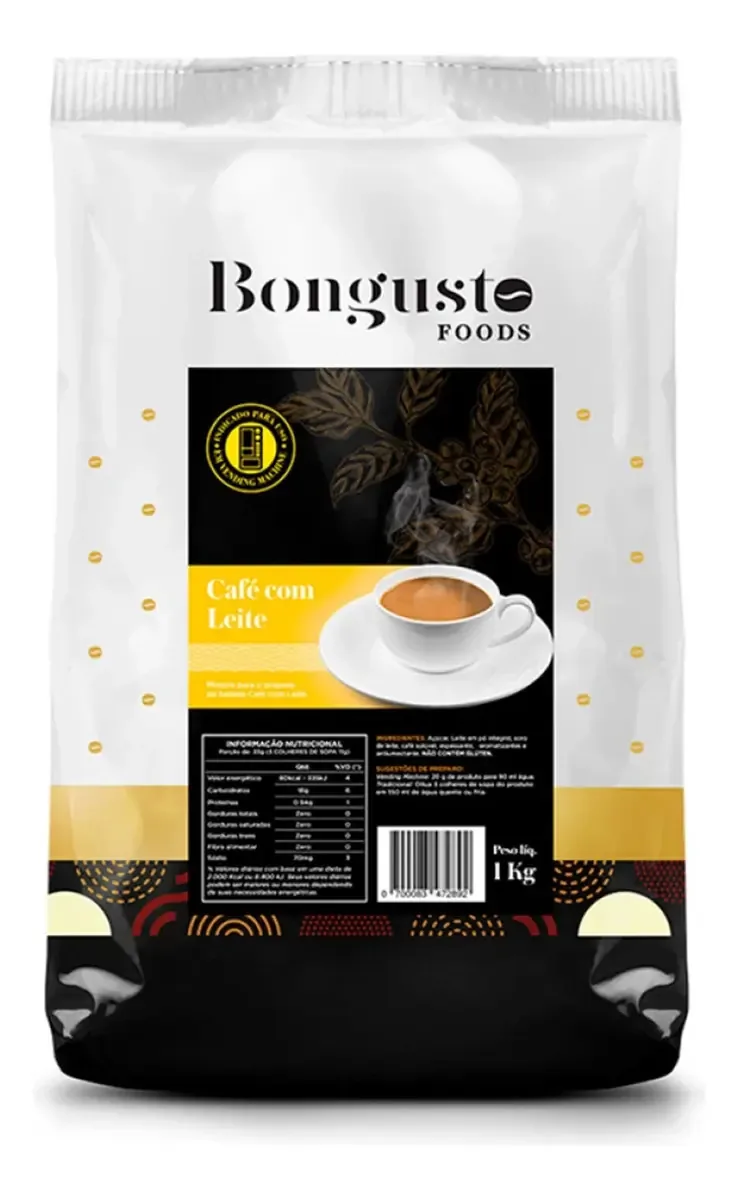 Café Com Leite Solúvel Adoçado Em Pó Bongusto Vending 1kg