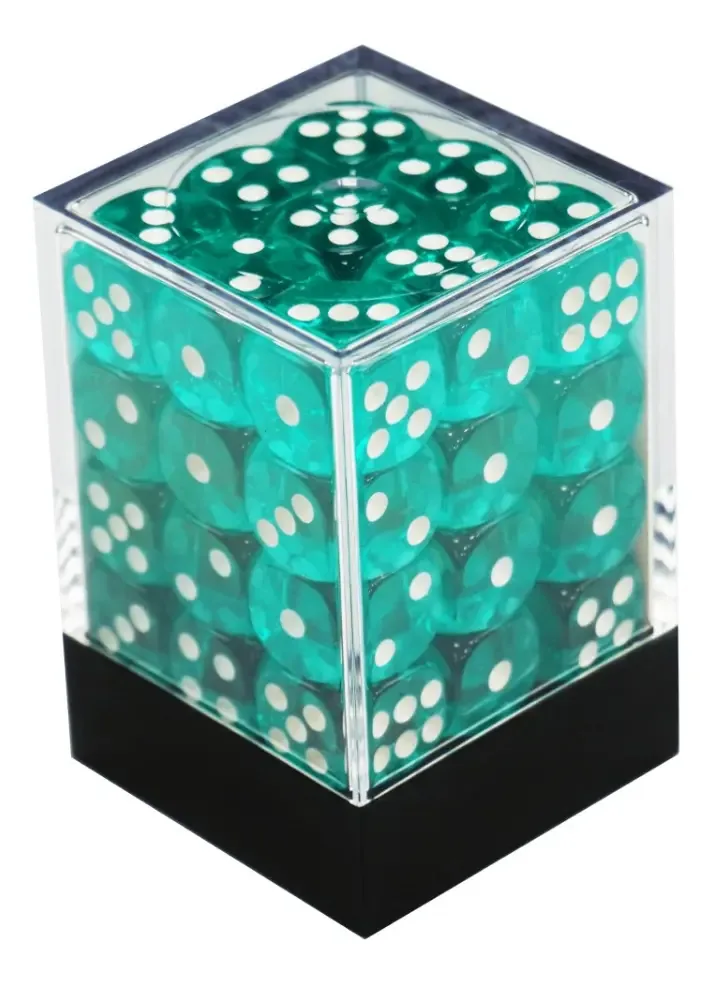 Conjunto 36 Dados Rpg Translucido D6 Central Azul Ciano Dice