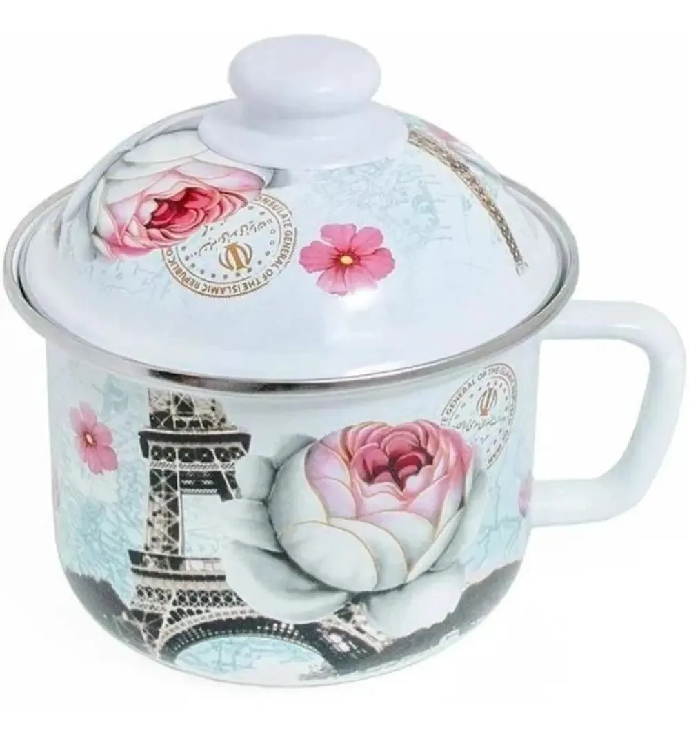 Leiteira Caneca Esmaltada Paris 1,2l Decorada Indução A5
