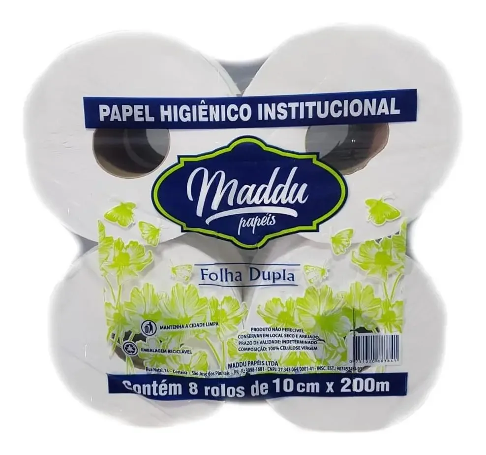 Papel Higiênico Rolão Maddu Folha Dupla 8 Rolos De 200m