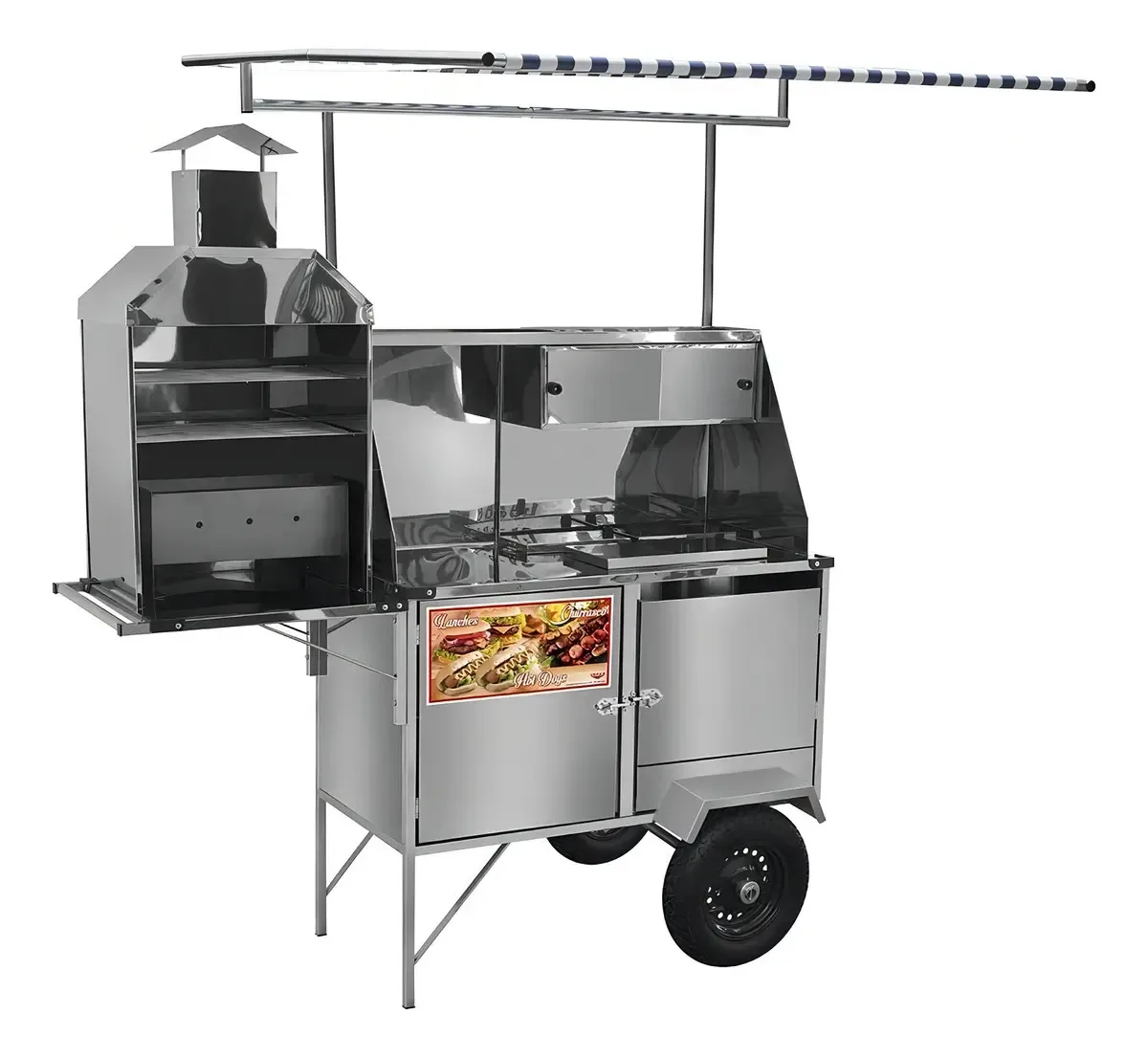 Carrinho 3 em 1 Cefaz Hot Dog Lanche Churrasco Inox 1.7m