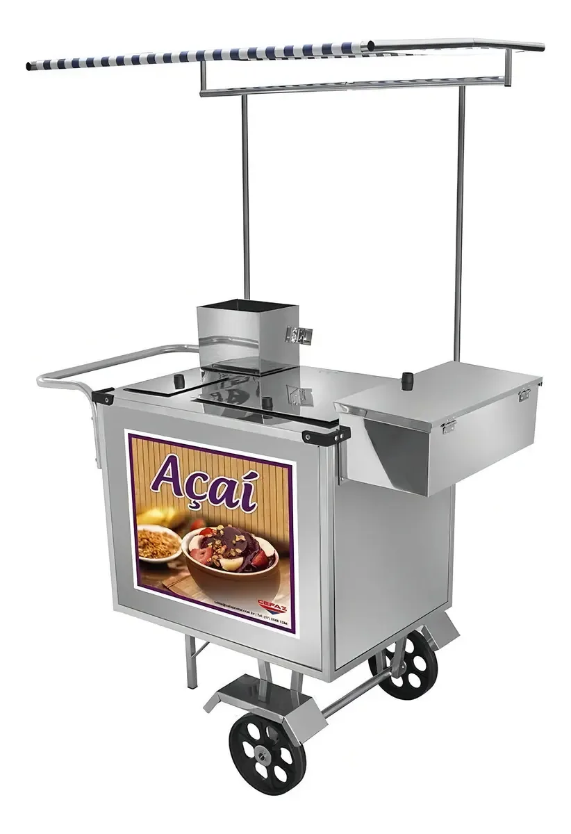 Carrinho de Açaí Cefaz Inox L15M/T 1,2m Rodas Maciças Toldo