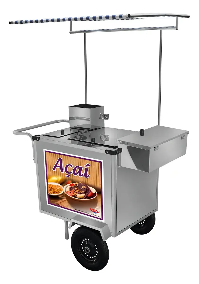 Carrinho de Açaí Cefaz L16P/T Inox Rodas Pneumáticas com Toldo