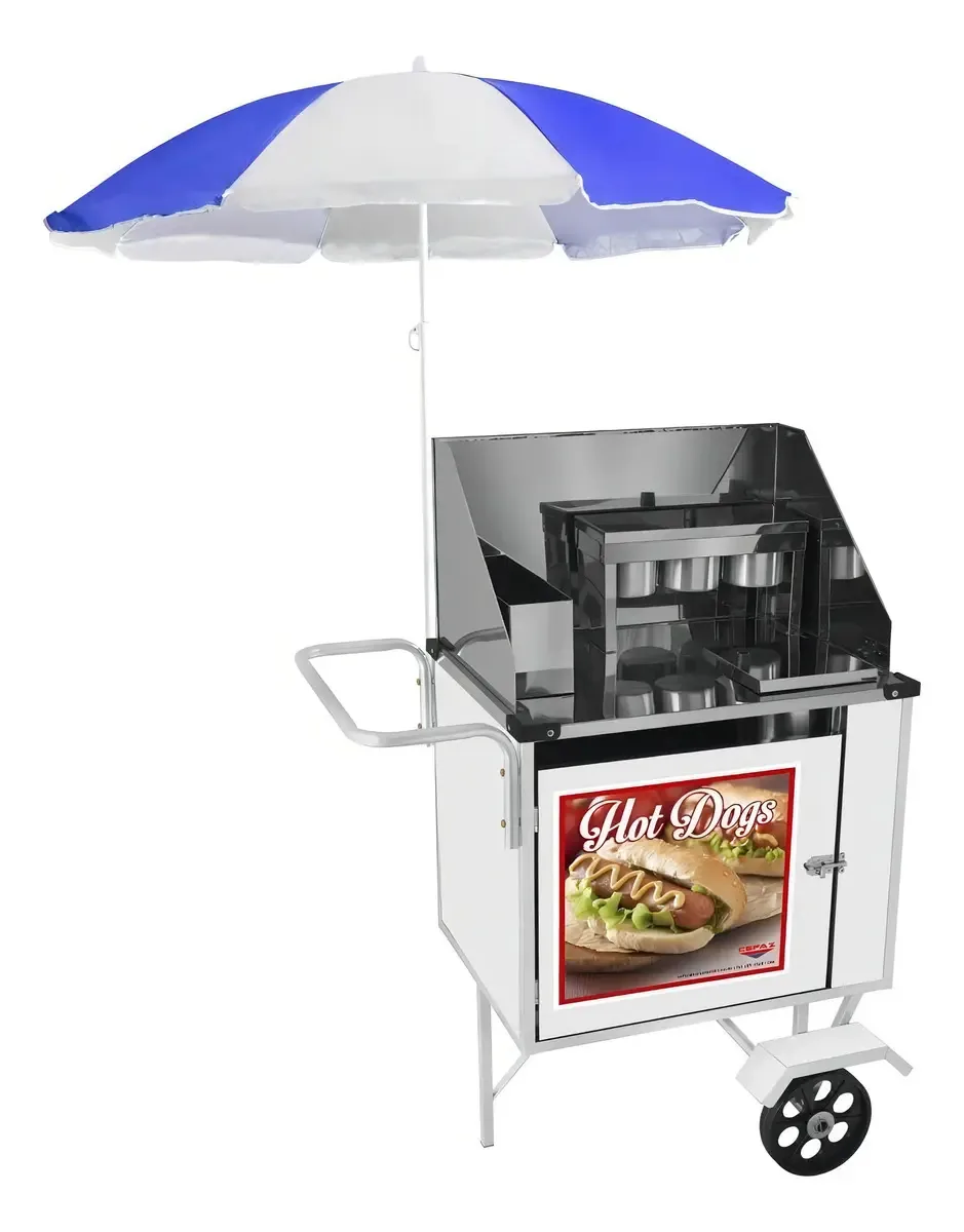 Carrinho De Hot Dog Cefaz Simples Branco Guarda Sol Bs07m/gs
