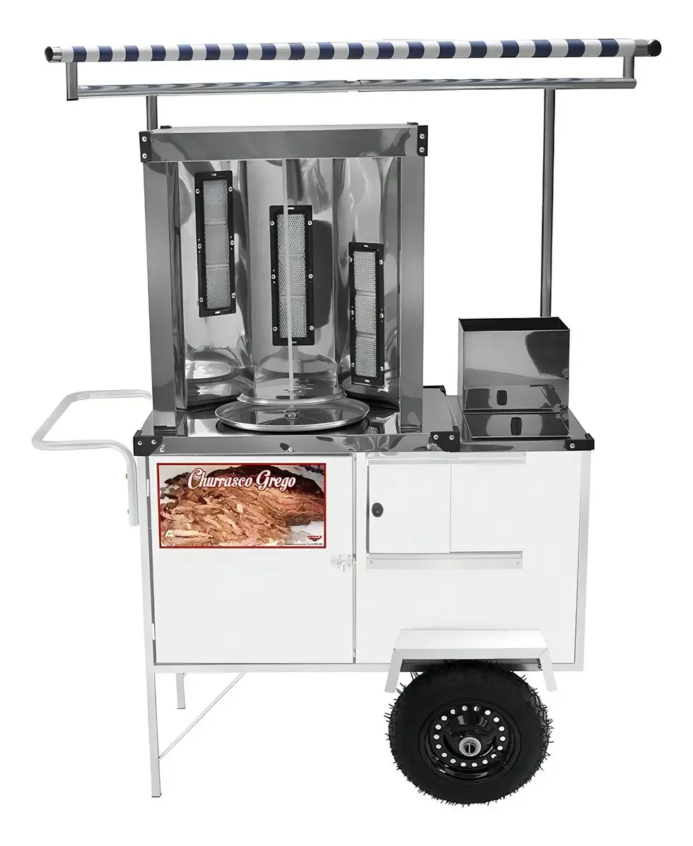 Carrinho De Churrasco Grego Cefaz Branco Com Toldo Bl20p/t