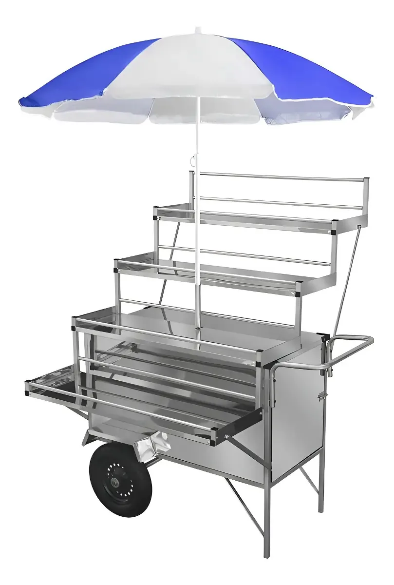 Carrinho Expositor Cefaz Inox Rodas Pneumáticas e Guarda Sol LEX26P/GS