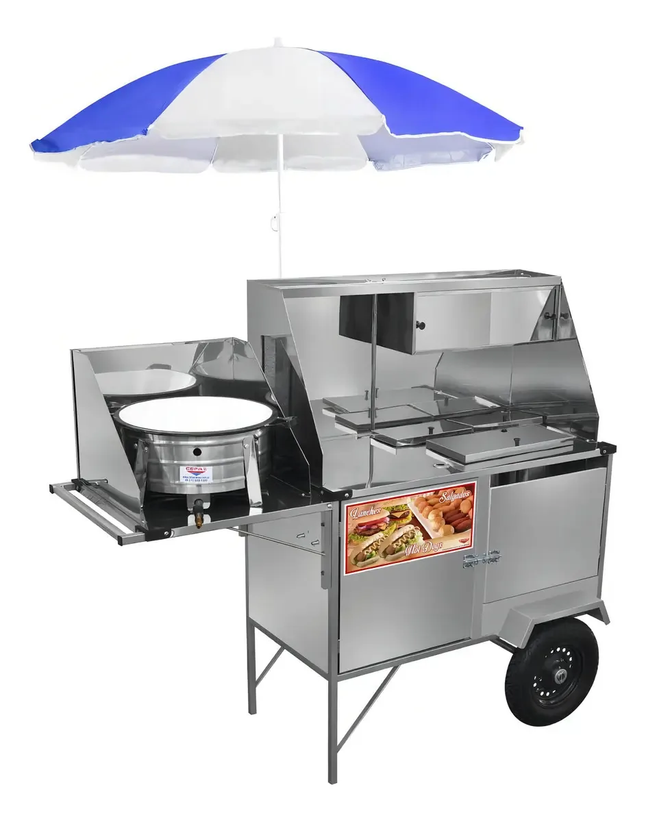 Carrinho Cachorro Quente Cefaz L28P/GS Inox 47kg Guarda Sol