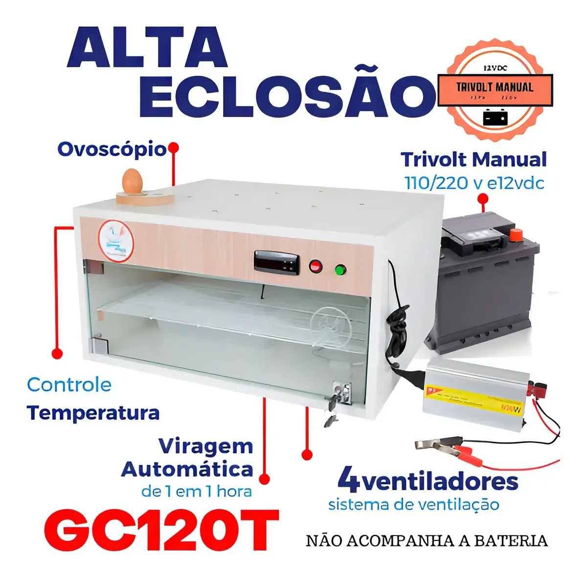 Chocadeira Trivolt 120 Ovos Pid Alta Eclosão 4 Ventiladores
