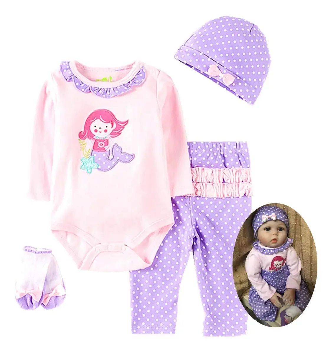 Roupas de boneca Tatu Reborn de 22 polegadas, 4 peças, veja como