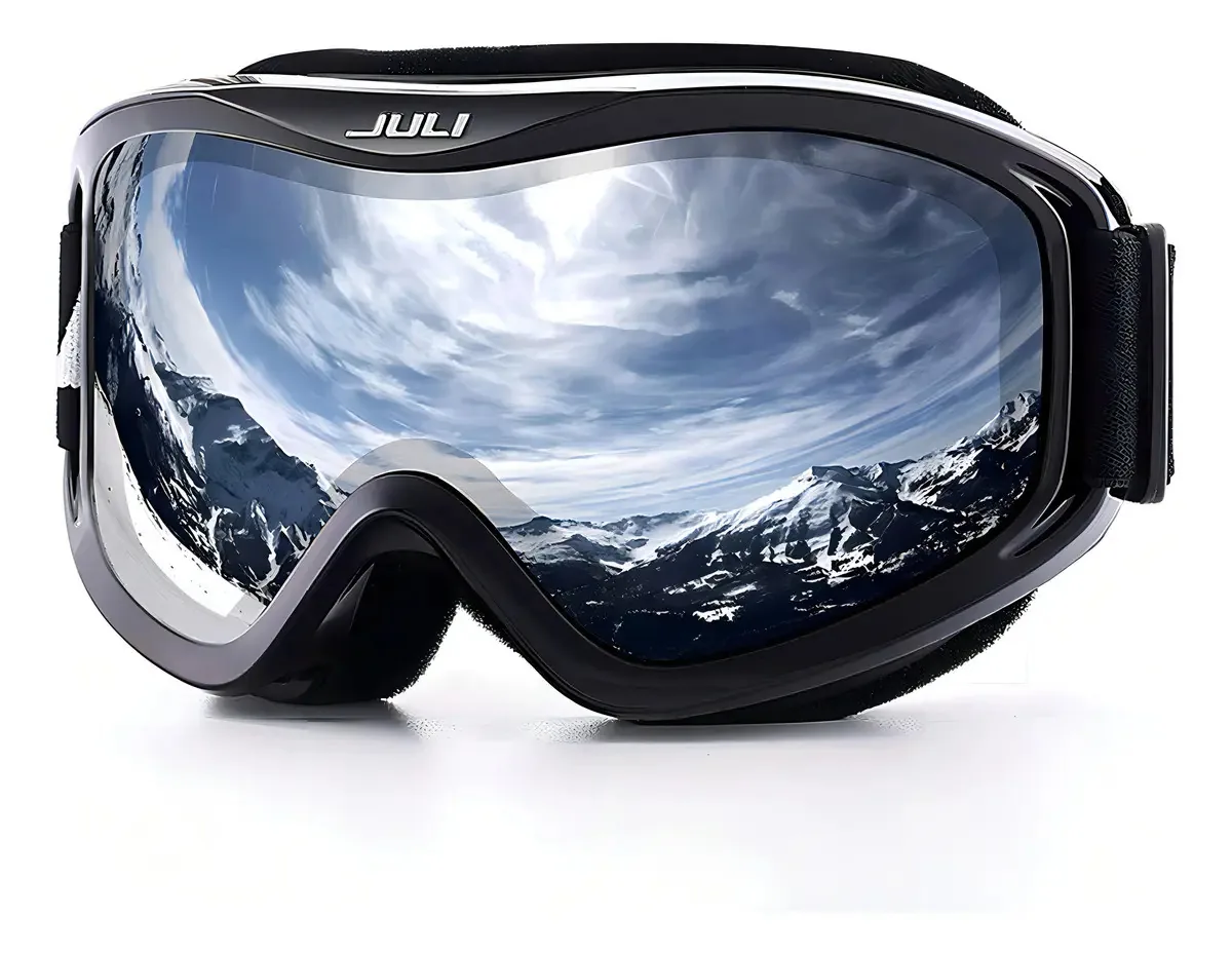 Juli - Óculos de Esqui e Snowboard para Homens, Mulheres e Jovens - 100% Proteção UV Antiembaçante Lente Dupla (armação Preta + 12% Lente Prateada)