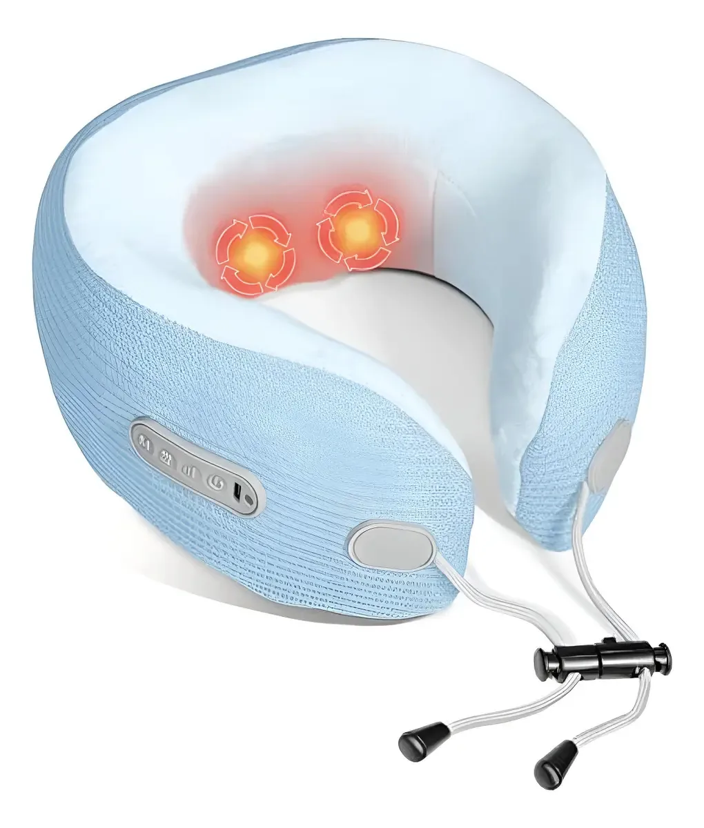Massageador elétrico de pescoço, travesseiro de massagem azul