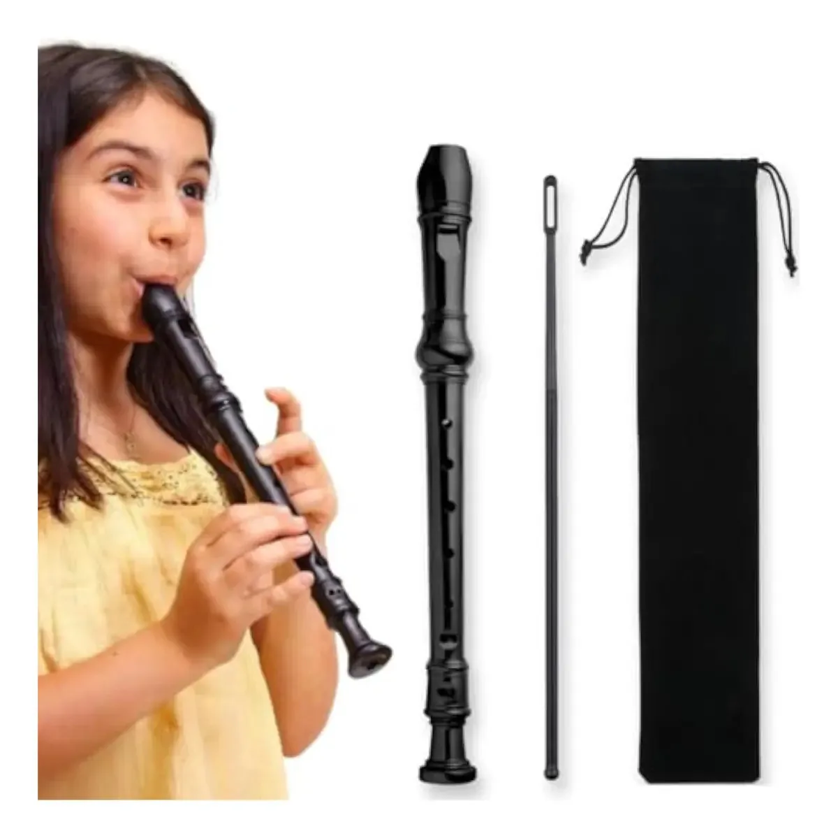 Conjunto de 3 flautas soprano Aulos 303a, cor preta