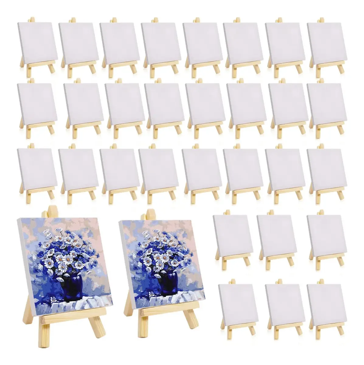 Pacote de 32 mini telas esticadas de 10 x 10 cm com cavaletes