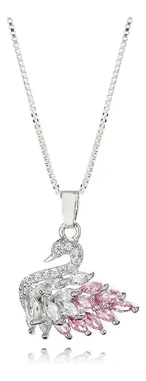 Jóias femininas, colares de prata, pingentes de cisne, cor de prata