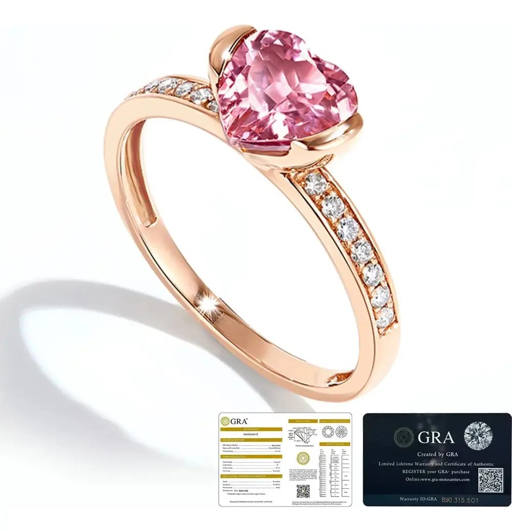 Anéis de Compromisso Promessa Moissanite Rosa Ouro 18k