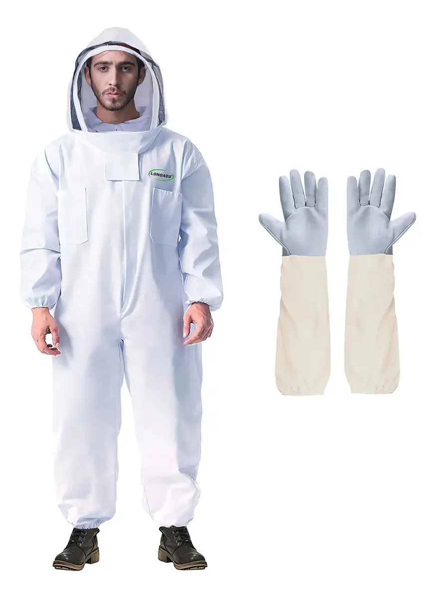 Traje de Apicultura Atualizado e Grosso com Véu Ventilado e Luvas de Pele de Ovelha, Traje Profissional de Abelha Seguro para Quintal e Apicultores Iniciantes para Crianças