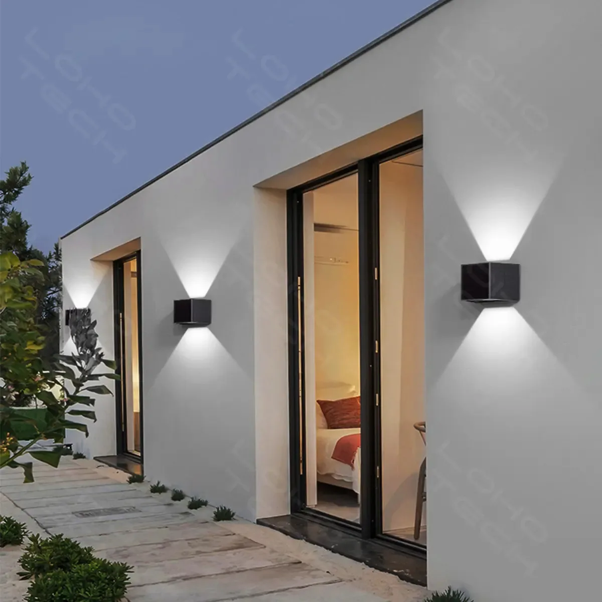 Lâmpadas solares de parede externas impermeáveis modernas, adequadas para vilas, jardins, varandas, 3 painéis solares White Light Ambueco®
