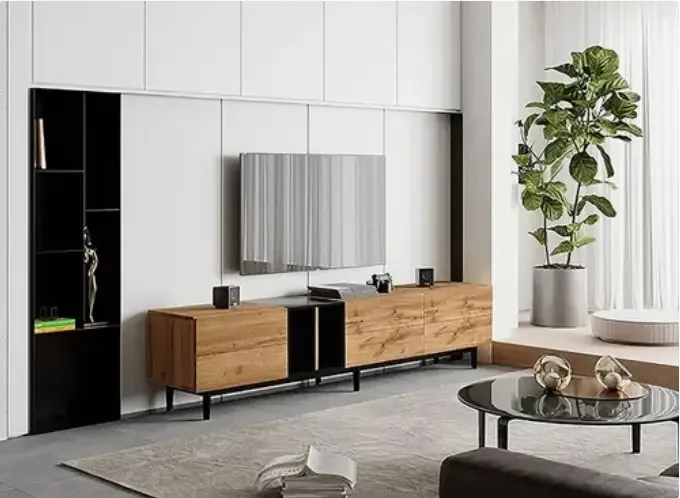 Mobiliário de TV minimalista marrom claro de 195 cm