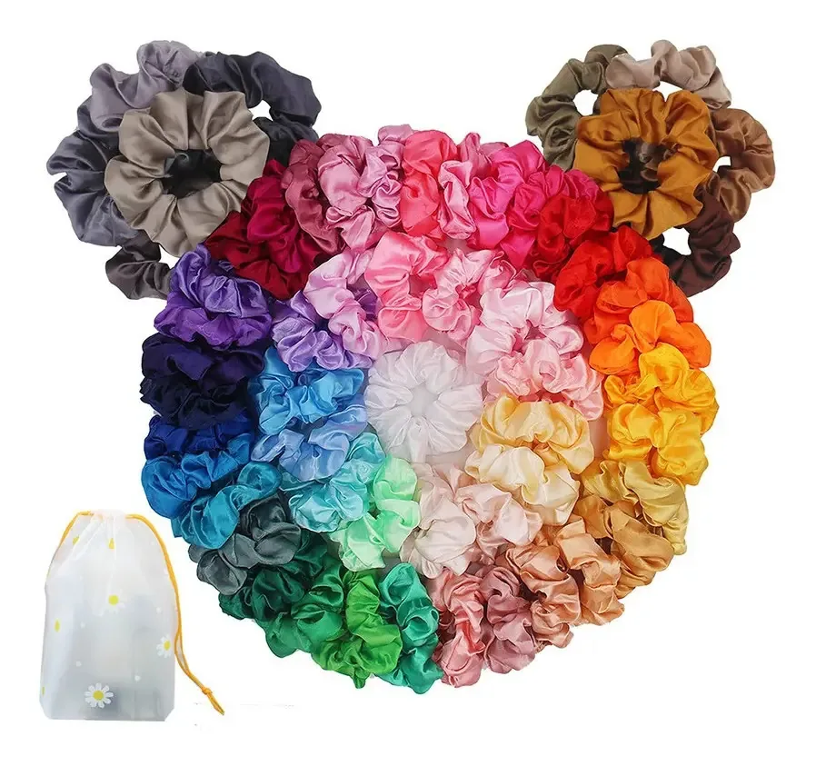 Laços de cabelo de cetim Scrunchies 60 cores multicoloridas