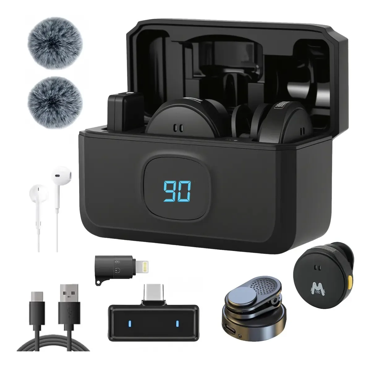 Microfone sem fio de lapela magnética, microfone condensador preto