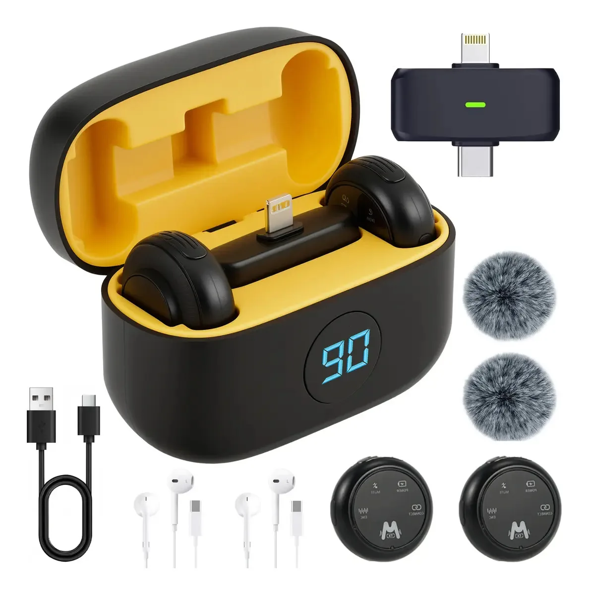 Microfone sem fio de lapela magnética, microfone condensador preto