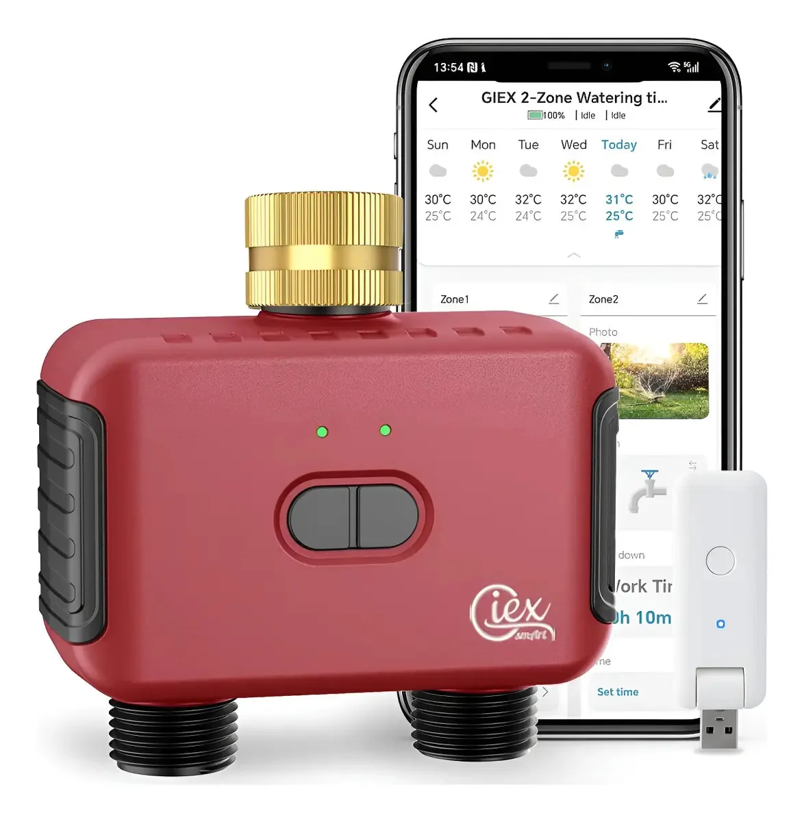 Temporizador de irrigação Wi-Fi Giex Gx-03, controlador de jardim, temporizador de irrigação WiFi duplo