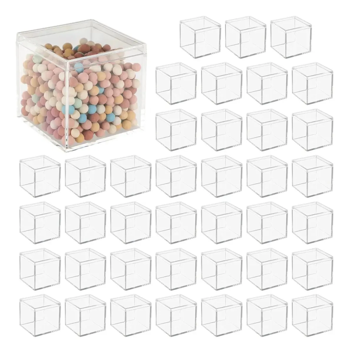 40 caixas de acrílico transparente, pequenas caixas transparentes