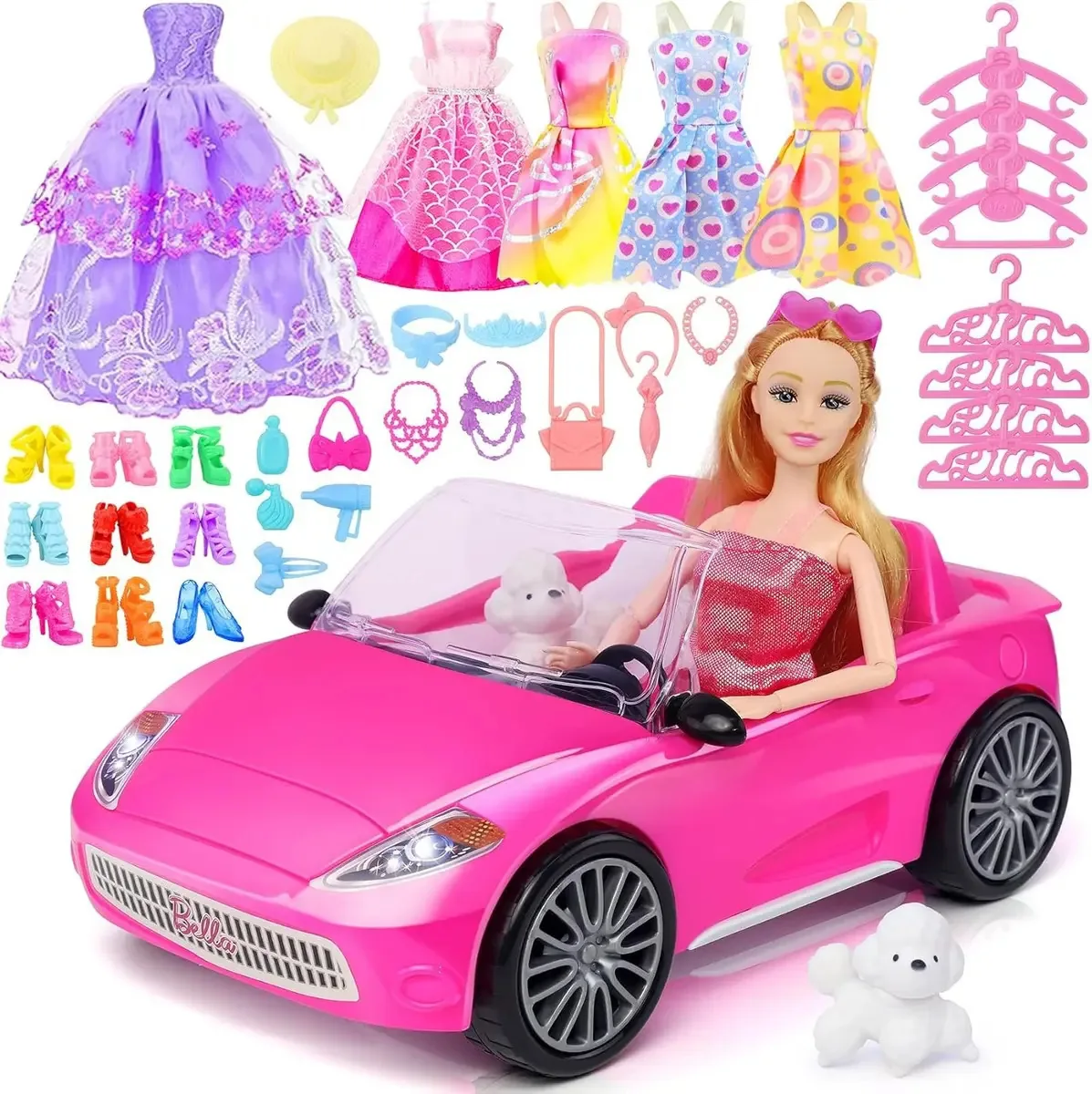 Conjunto de brinquedo TesPower Boneca rosa e carro conversível