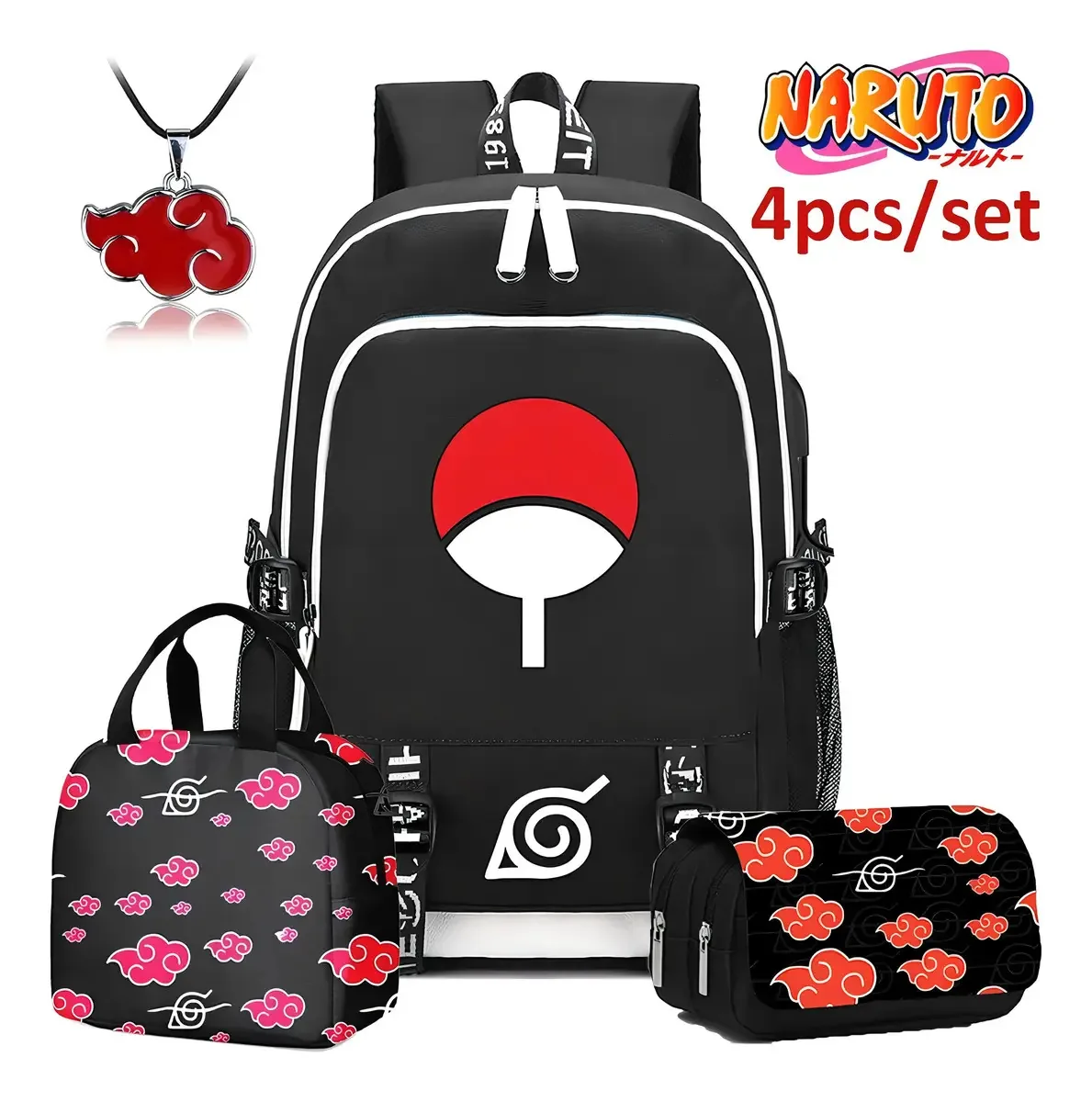 Mochila De Lancheira Akatsuki Naruto Anime Cosplay 4 Unidade