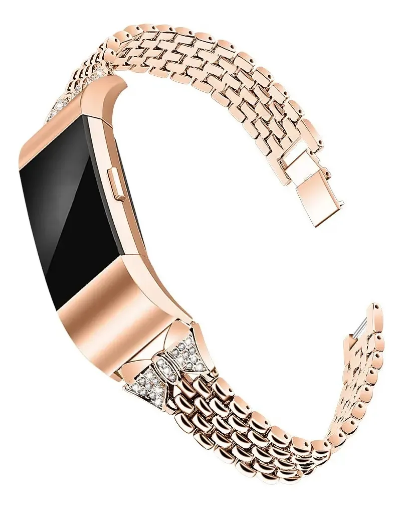 Mtozon Pulseiras Compatíveis Com Fitbit Charge 2, Pulseiras De Metal Brilhantes Para Mulher, Pulseira Elegante De Substituição Para Mulher, Ouro Rosa