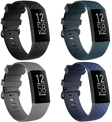 Pacote de 4 alças para Fitbit Charge 4/Fitbit Charge 3/charge3 Se, pulseiras de reposição macias e impermeáveis para mulheres e homens, pequenas em preto/azul marinho/quadro escuro/cinza, S: para
