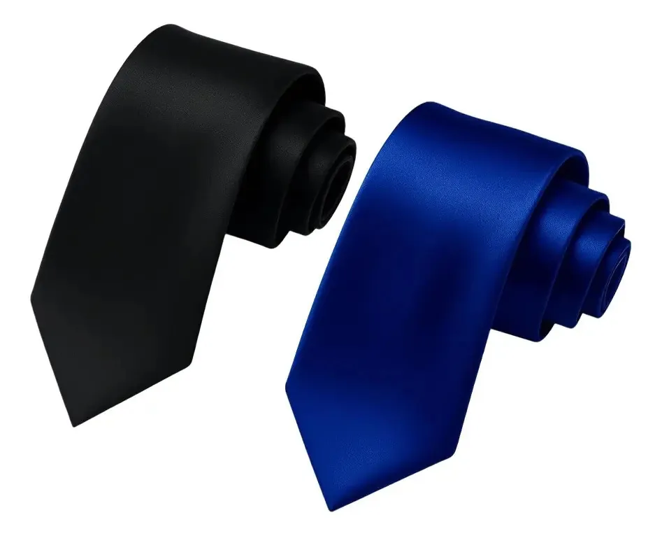 2 peças de gravatas masculinas de cetim para ternos preto-azul