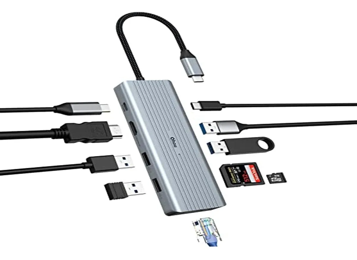 Qhou Adaptador USB C Dual Display, Estação de Conexão USB Tipo C, 1457