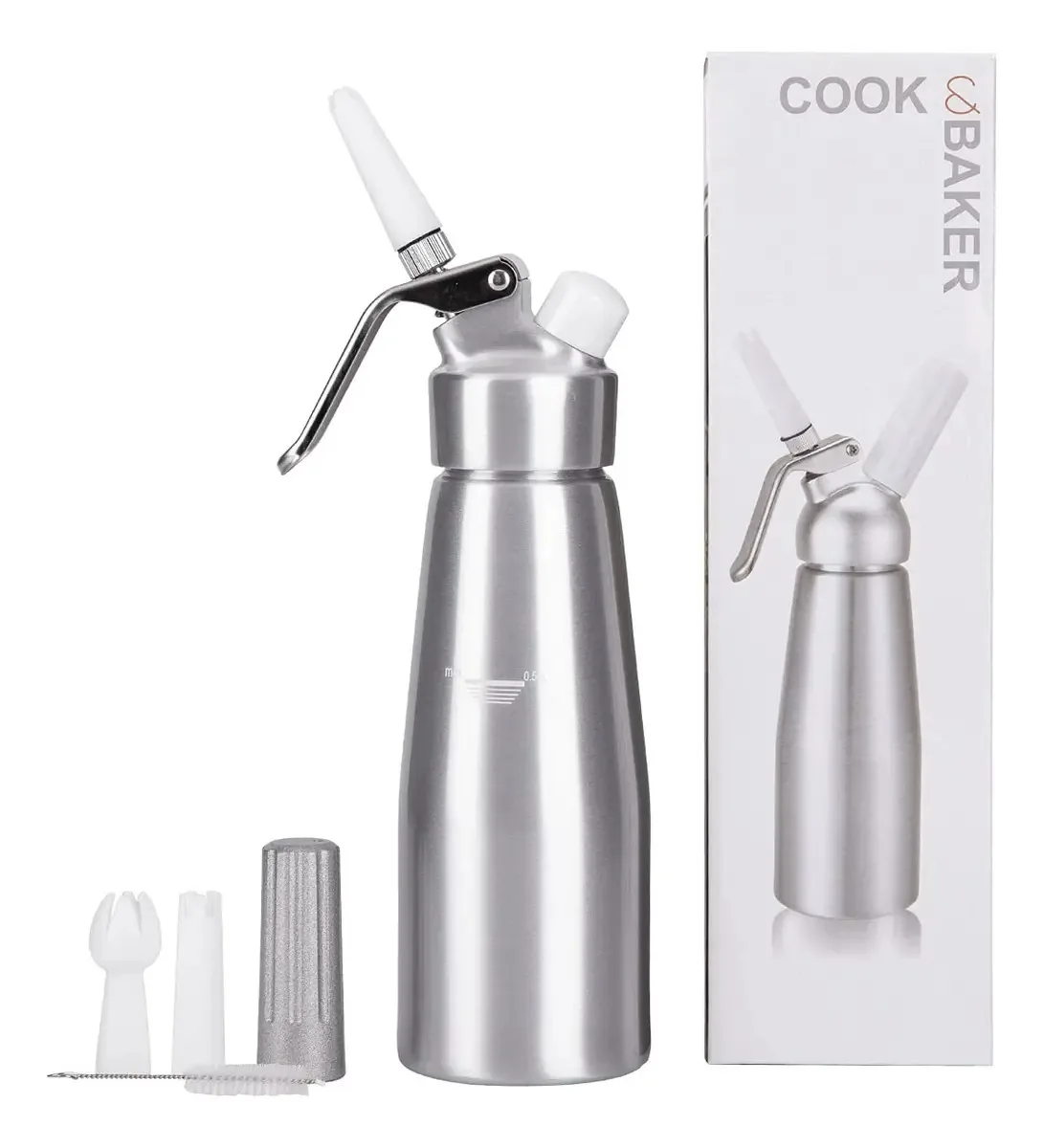 Dispensador de chantilly de alumínio de 500 ml com 3 Noquill