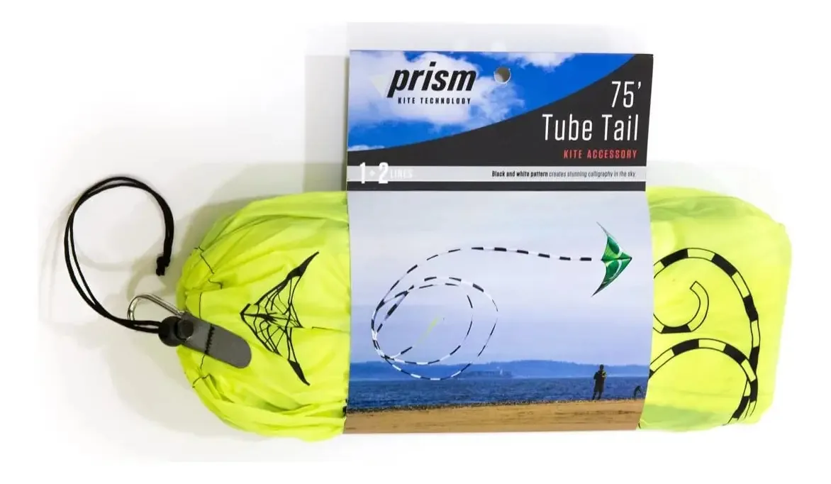 Acessório de kite traseiro Prism Kite Technology Flying Tube para a maioria das pipas de linha simples e dupla, 72 pés, preto e branco