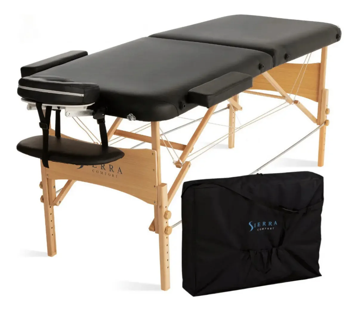 Mesa de massagem confortável Sierra, portátil, preta, cor preta