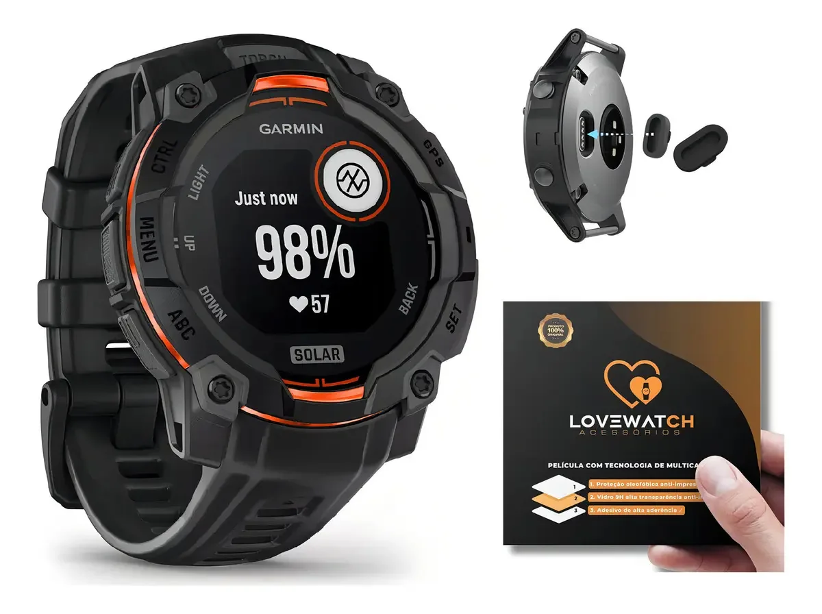 Kit Película Vidro ++ Plug Para Garmin Instinct E 40mm