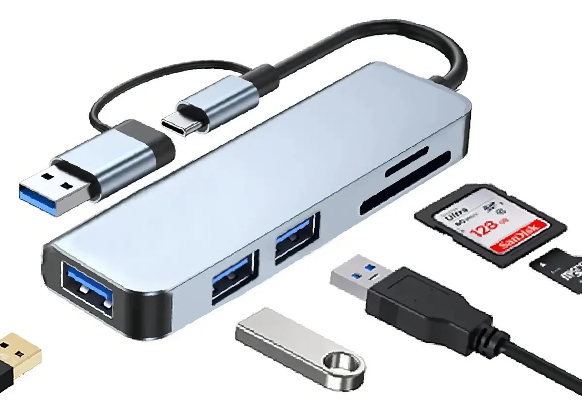 Hub USB Podero de 4 Portas USB 3.0, Prateado